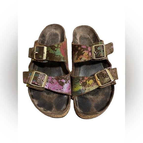 BIRKENSTOCK ARIZONA Flower Crush Mocca Leather Sandals Slide US5 EU36 UK3 Womens - Picture 2 of 16